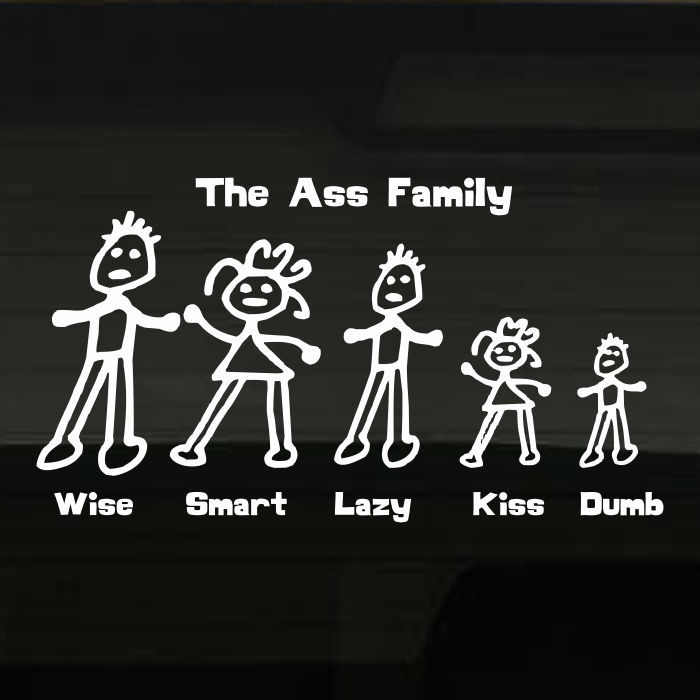 Funny Ass Family Stick Figure People Children Familia Mom Dad Decal Sticker 12"