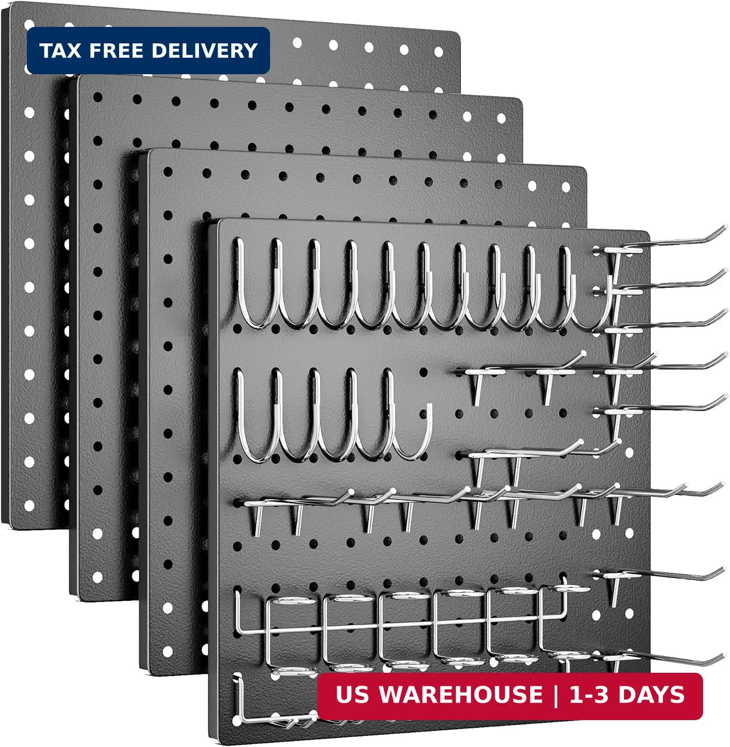 Peg Board, 4 Pack Metal Pegboard Kit,Black Pegboard Wall Organizer with 32 Pcs H