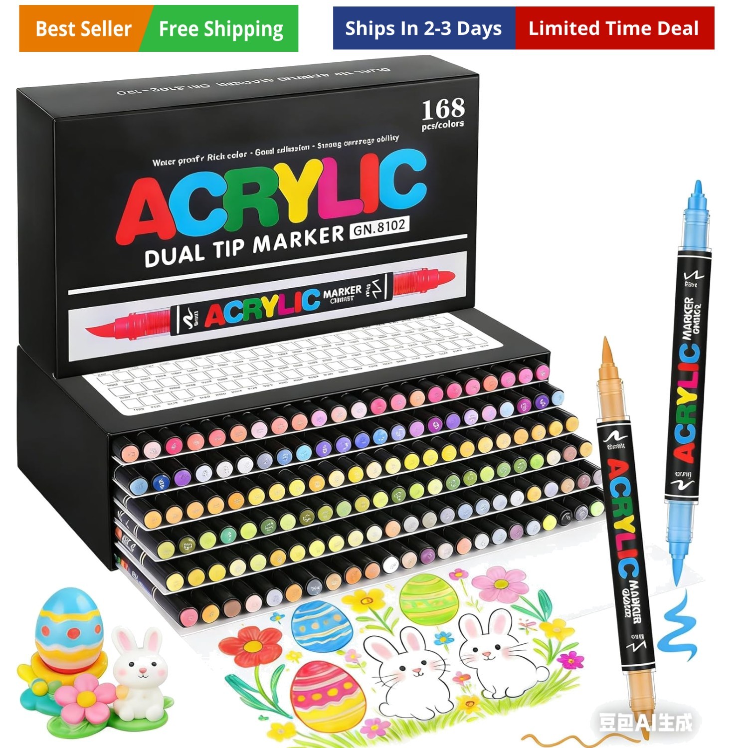 168 Colors Dual Tip Acrylic Paint Pens, 0.5-5MM Brush Tip & 1 MM Fine Tip Acr...