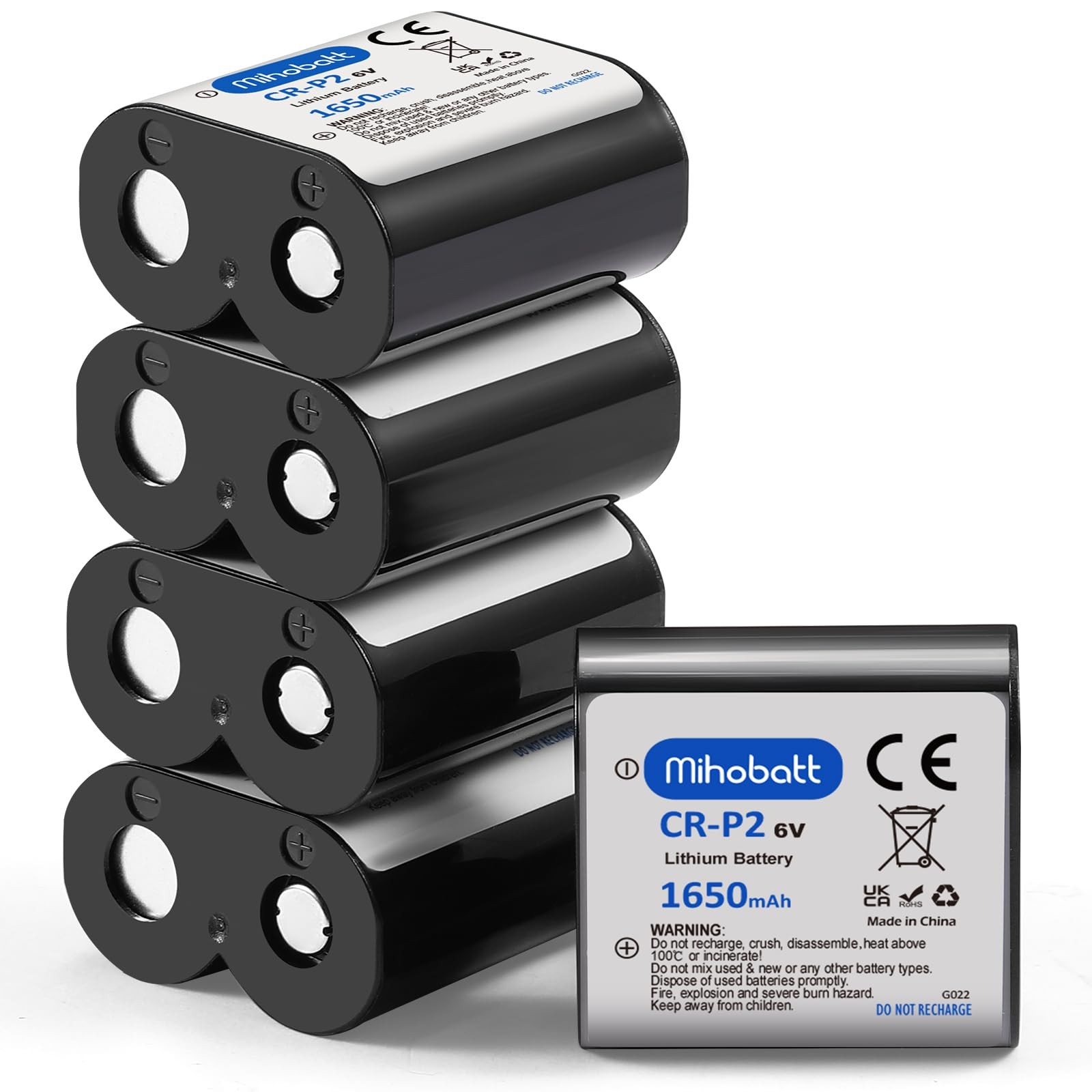 Mihobatt 5-Pack CR-P2 Battery, 6V 1650mAh Lithium Replacement for 223A,...