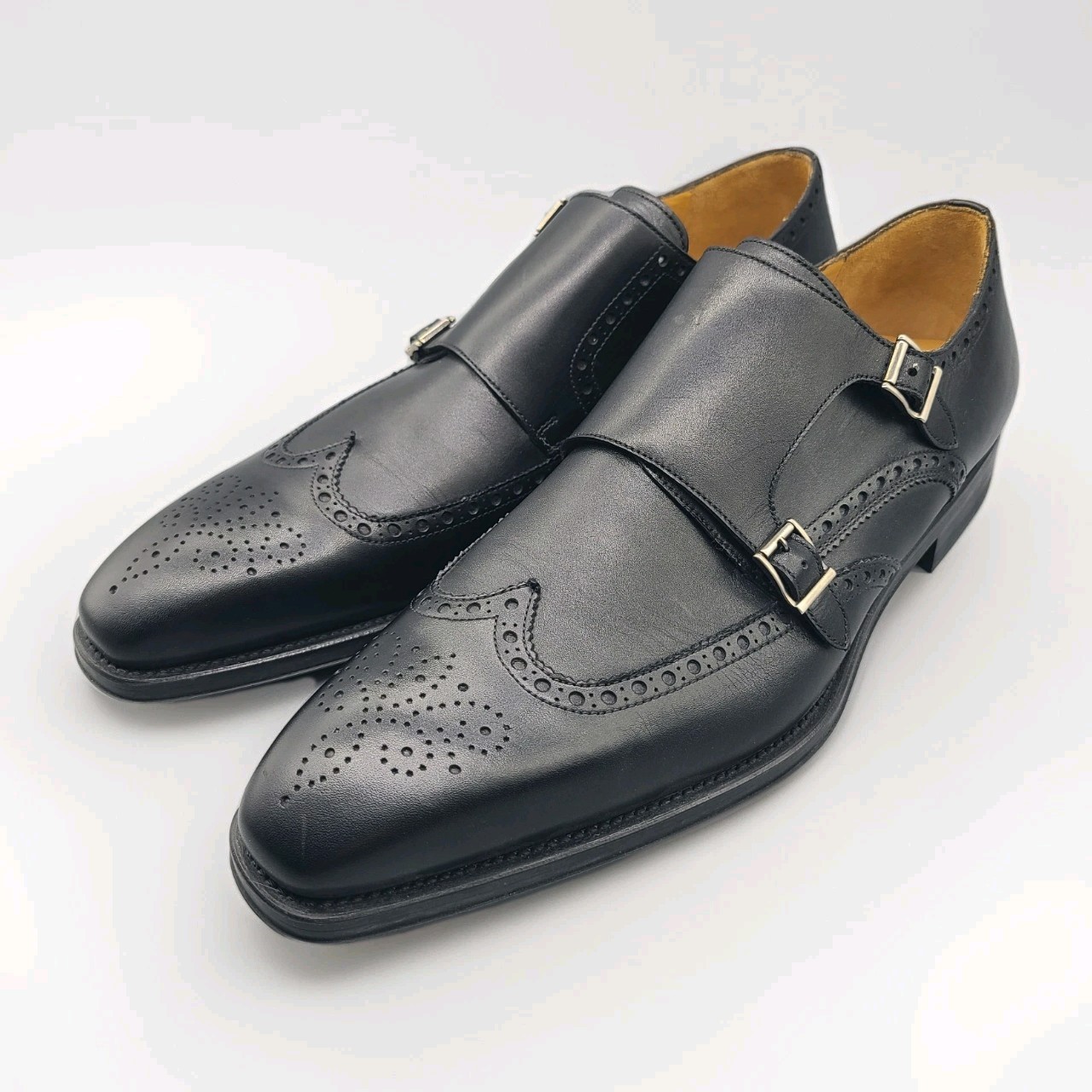 Magnanni  mens shoes Yuma Wingtip Double Strap Monk Brogue Black  US 14/ 47 NEW