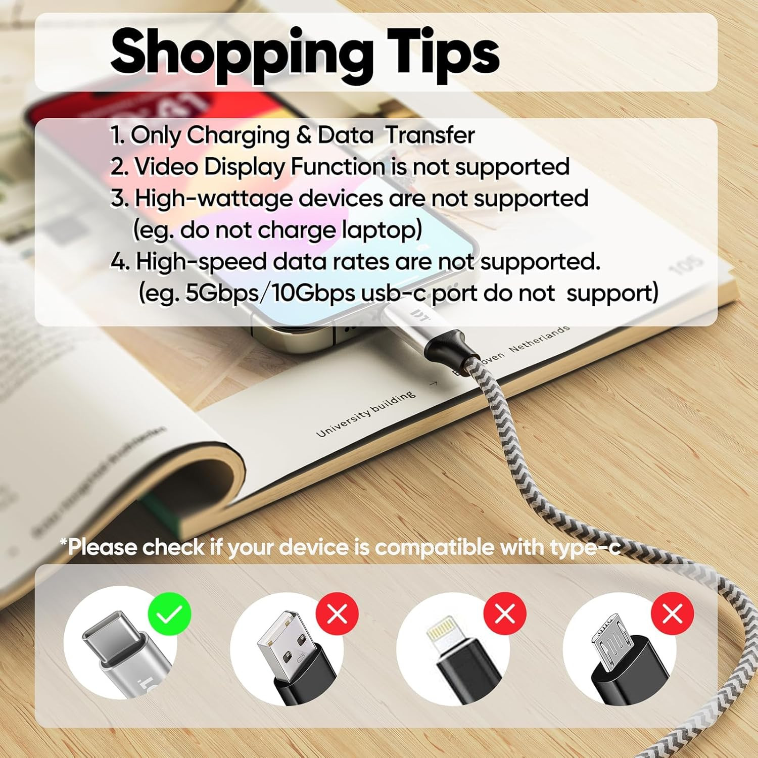 25 ft USB C Cable Extra Long 40W Fast Charging Type C Cord, USBC 2.0 to USB-C Fa