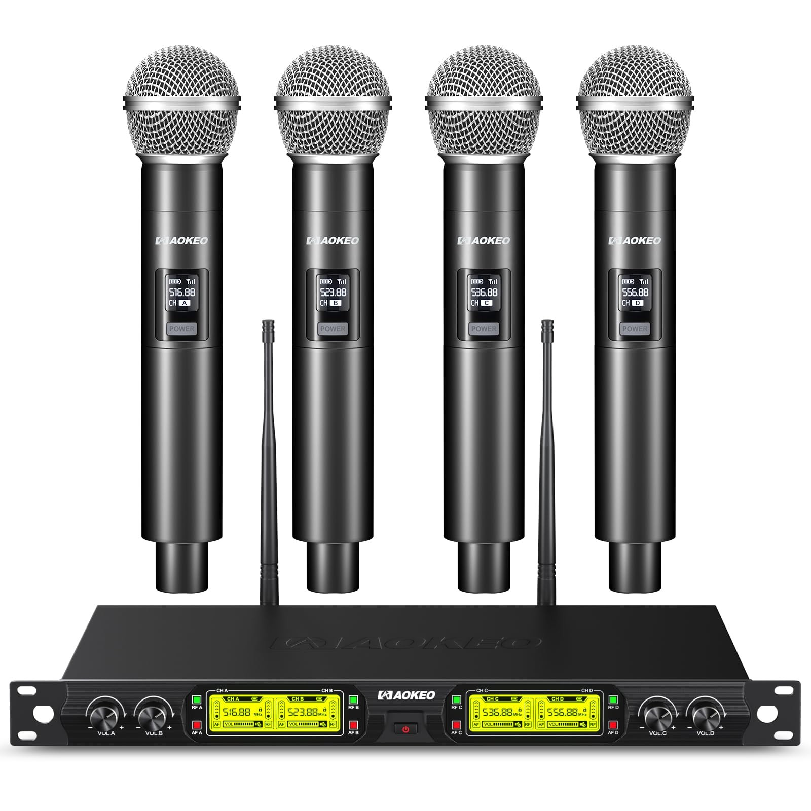 4-Channel UHF Wireless Microphone System with 4 Handheld Mics for Events