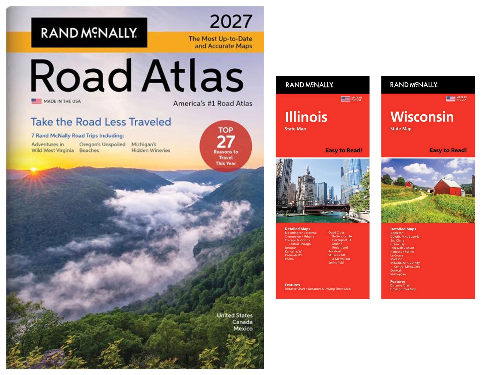 Rand McNally 2027 Road Atlas with Easy-to-Read Illinois & Wisconsin State Maps