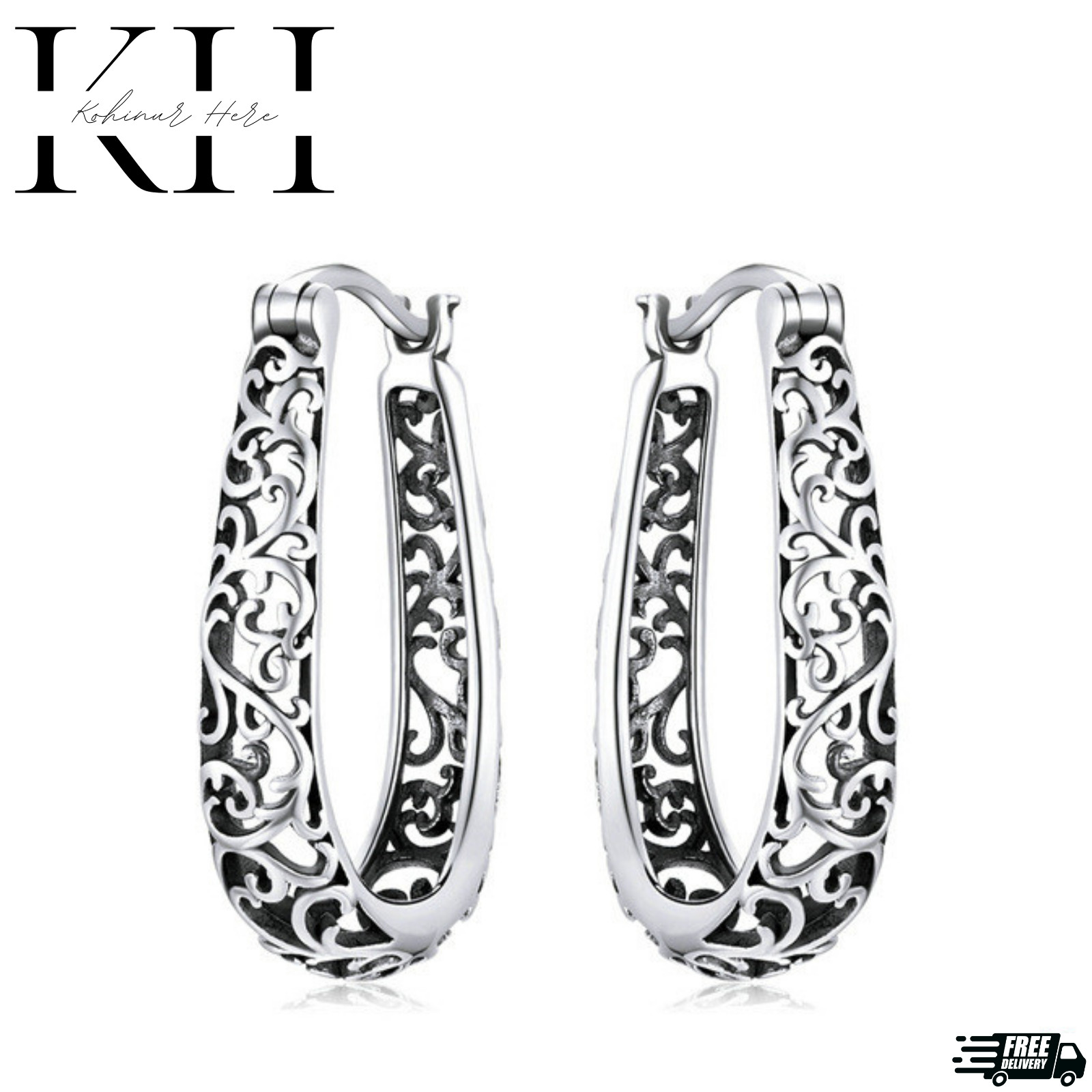 925 Sterling Silver 30mm Oval Vintage Filigree Hoop Earrings For Women - Italy