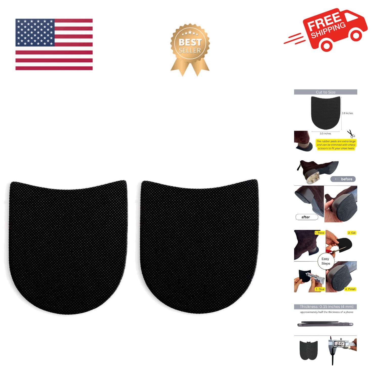 Shoe Heel Repair Rubber Pads Extra Large, 4mm 5/32 Inch Thick, Anti-Slip Boot...