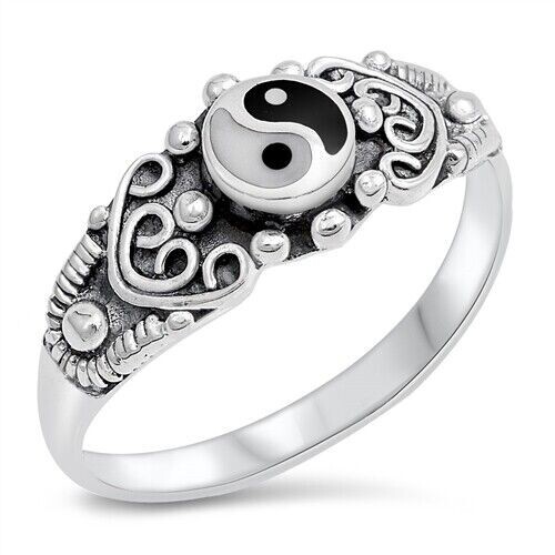Yin Yang Ring Genuine Solid Sterling Silver 925 Height 8 mm Sizes 4 - 12