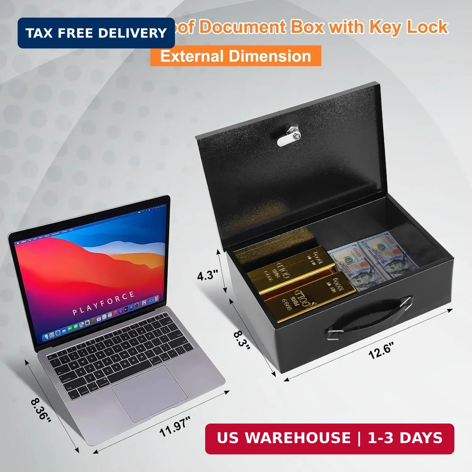 KYODOLED Fireproof Document Box with Key Lock, Small Lock Boxes for Personal Ite