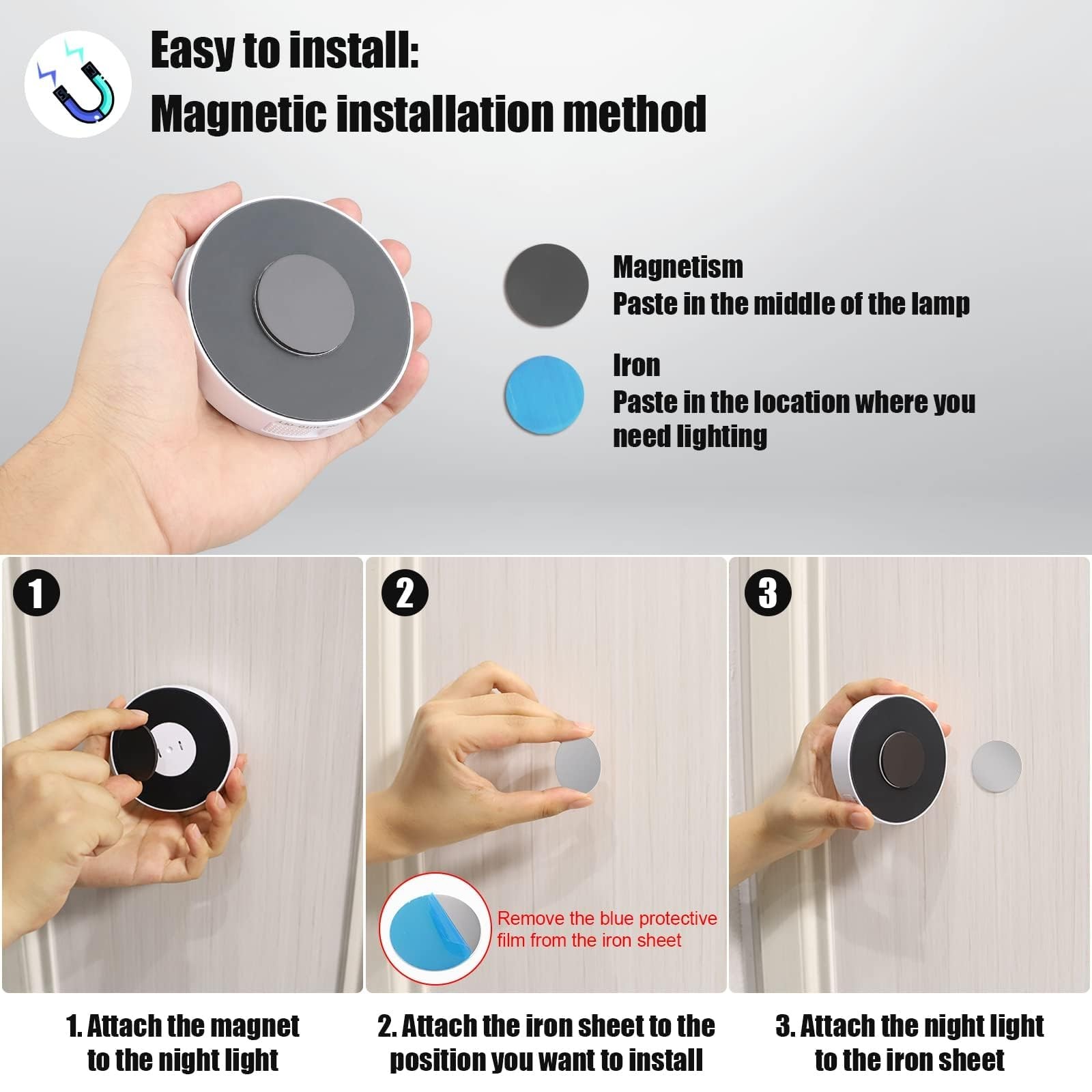 Upgraded Motion Sensor Light, 8 LEDs, 3 Pack Rechargeable, 120 Detection, 3 M...