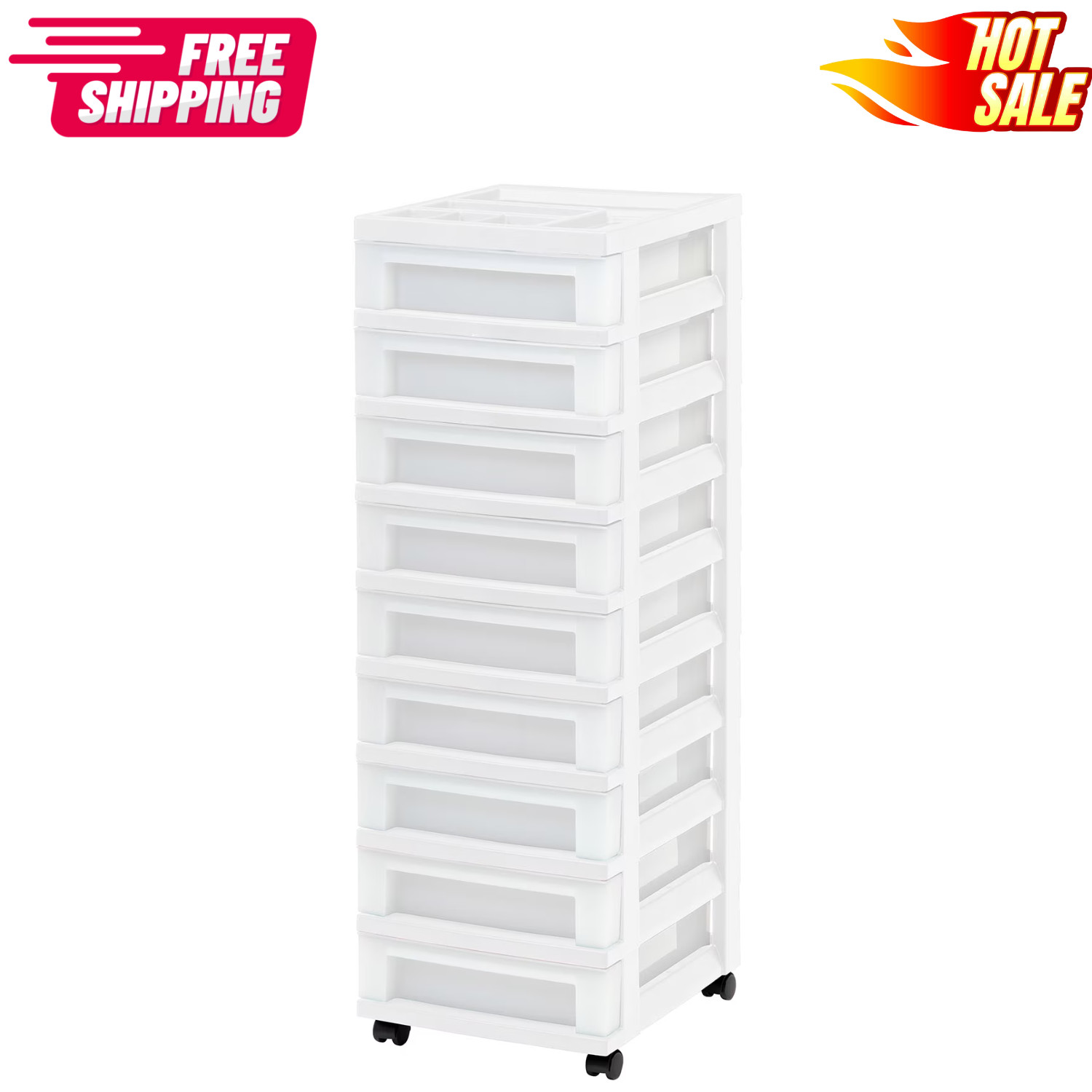 IRIS Storage Drawer Cart 9 Drawer Narrow White Organizer Top Plastic