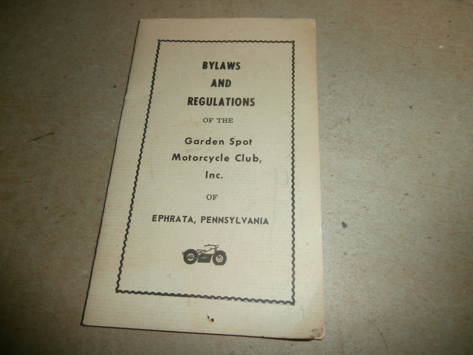 Vintage Garden Spot Motorcycle Club Bylaws Regulations 1968 Booklet