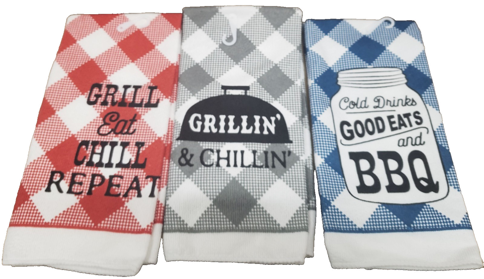 3 Different Microfiber Towels (15"x25") BBQ THEME, RED, BLUE & GREY DESIGNS, GR