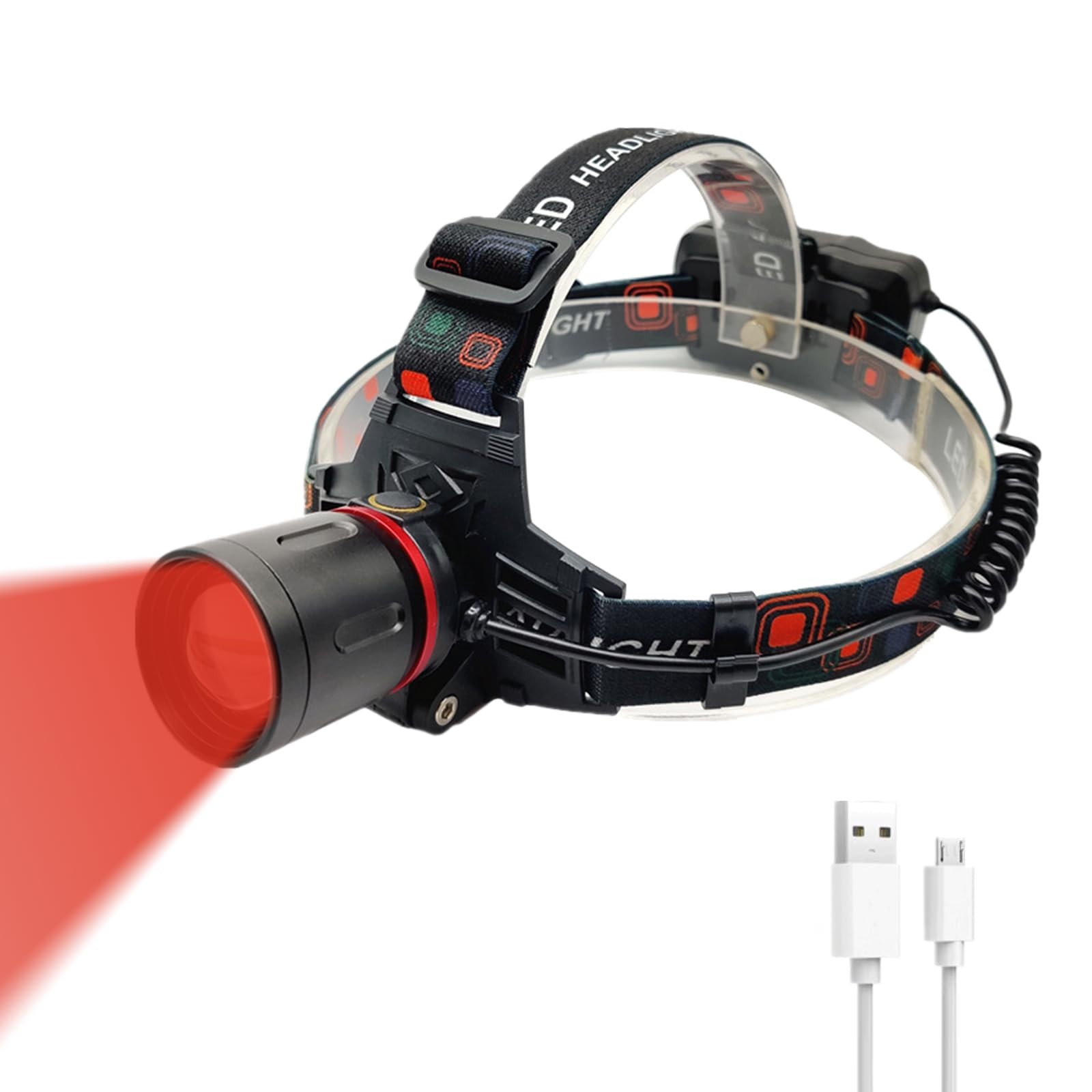 Red Light Headlamp Rechargeable, Zoomable Hunting Headlamp with 3 Modes, Wate...