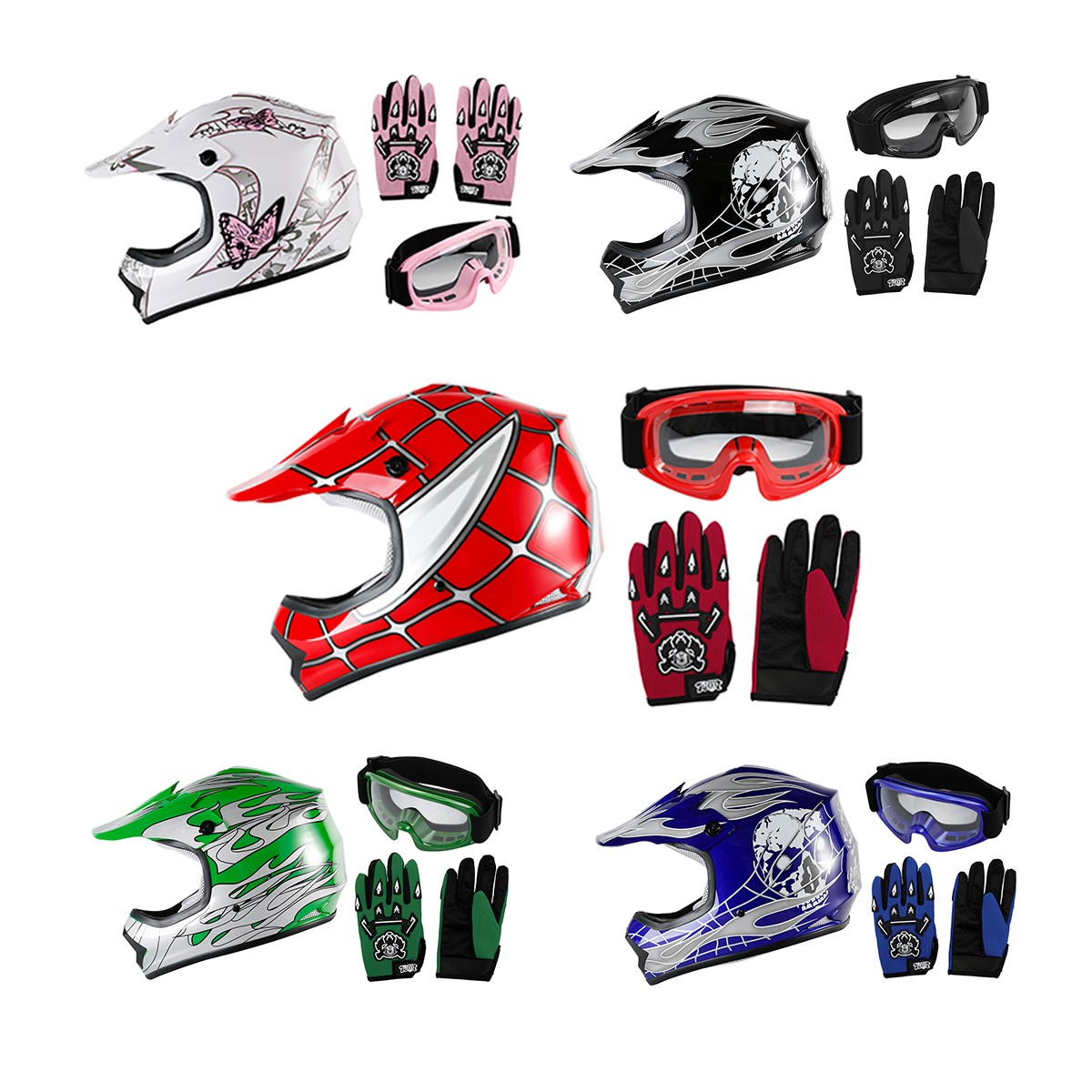 DOT Youth Dirt Bike Helmet Kids ATV Motocross Goggles+Gloves 5 Colors S~XL
