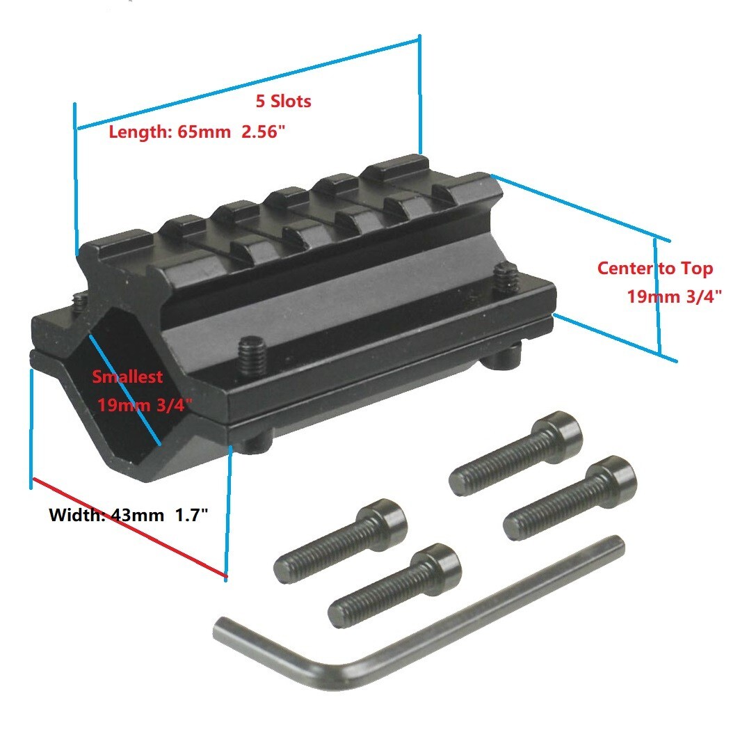Large Type Universal  Single-rail Barrel Mount, 5 Slots, Aluminum Anodized Black