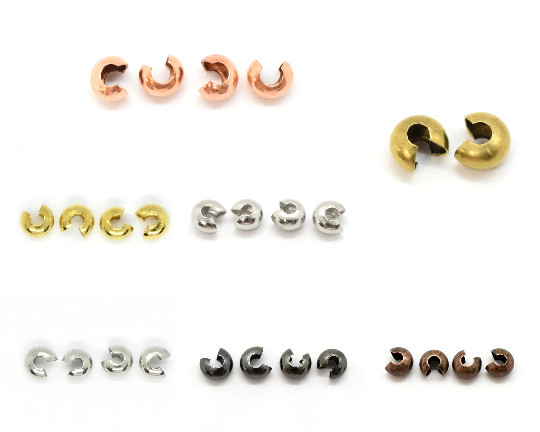 3/4mm Crimp Beads Covers Round End Tips for Jewelry Making, Silver Copper Brass