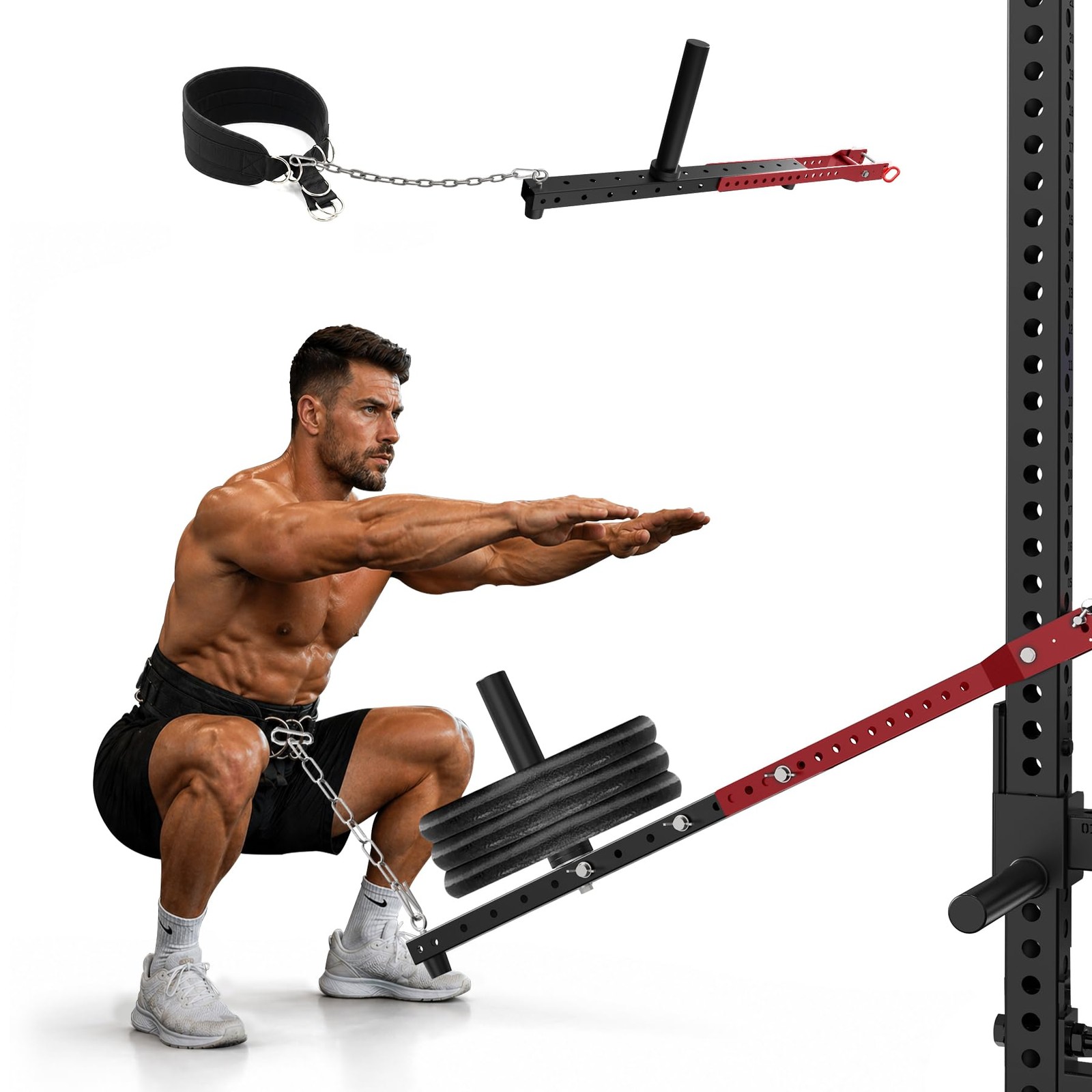 Vine Fitness Belt Squat Attachment with Universal Belt for All Racks, Red