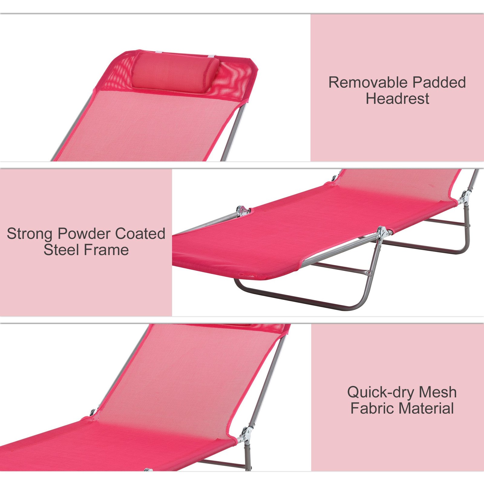 Durable Steel Frame Lounge Chair with Quick-Dry Fabric 264lb Pink