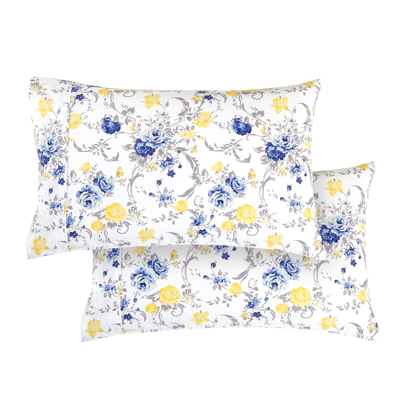 Set of 2 Floral and Stripe Pattern Pillowcases