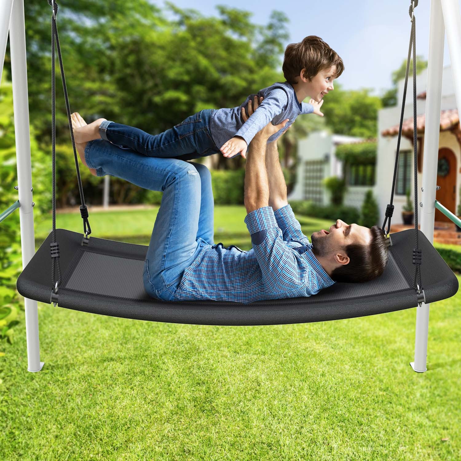 Trekassy Metal Swing Set with 60" Platform Swing Heavy-Duty A-Frame for Backyard