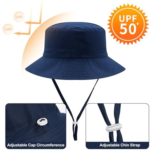 Kid Sun Hat Wide Brim Foldable Bucket Hat UPF50+ Sun Protection 1-3T Navy Blue