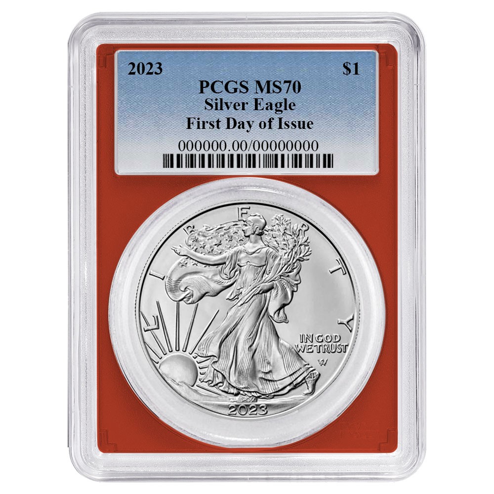 2023 $1 American Silver Eagle PCGS MS70 FDOI Blue Label Red Frame