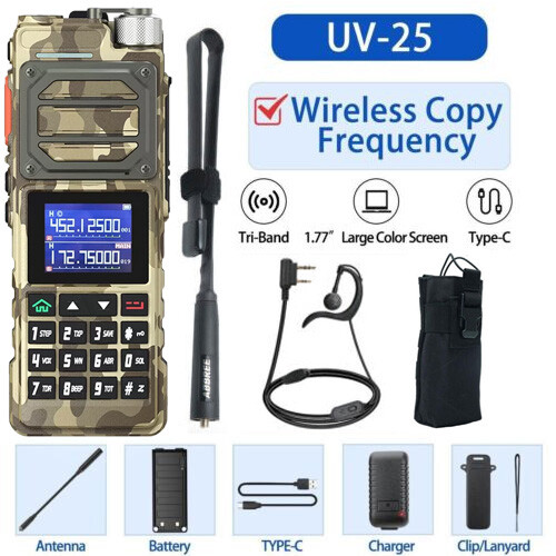 USA Baofeng UV-25 Tri Band NOAA Type-C Charging Ham Radios 10W High Power 1 Pack