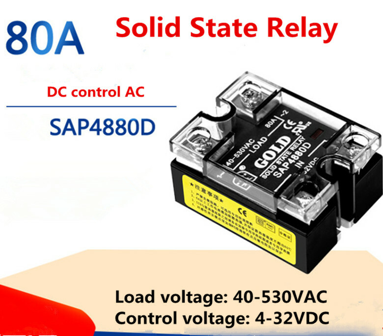 1pc  AC SSR Single-phase Solid State Relay SAP4880D 80A DC Control AC Single LED