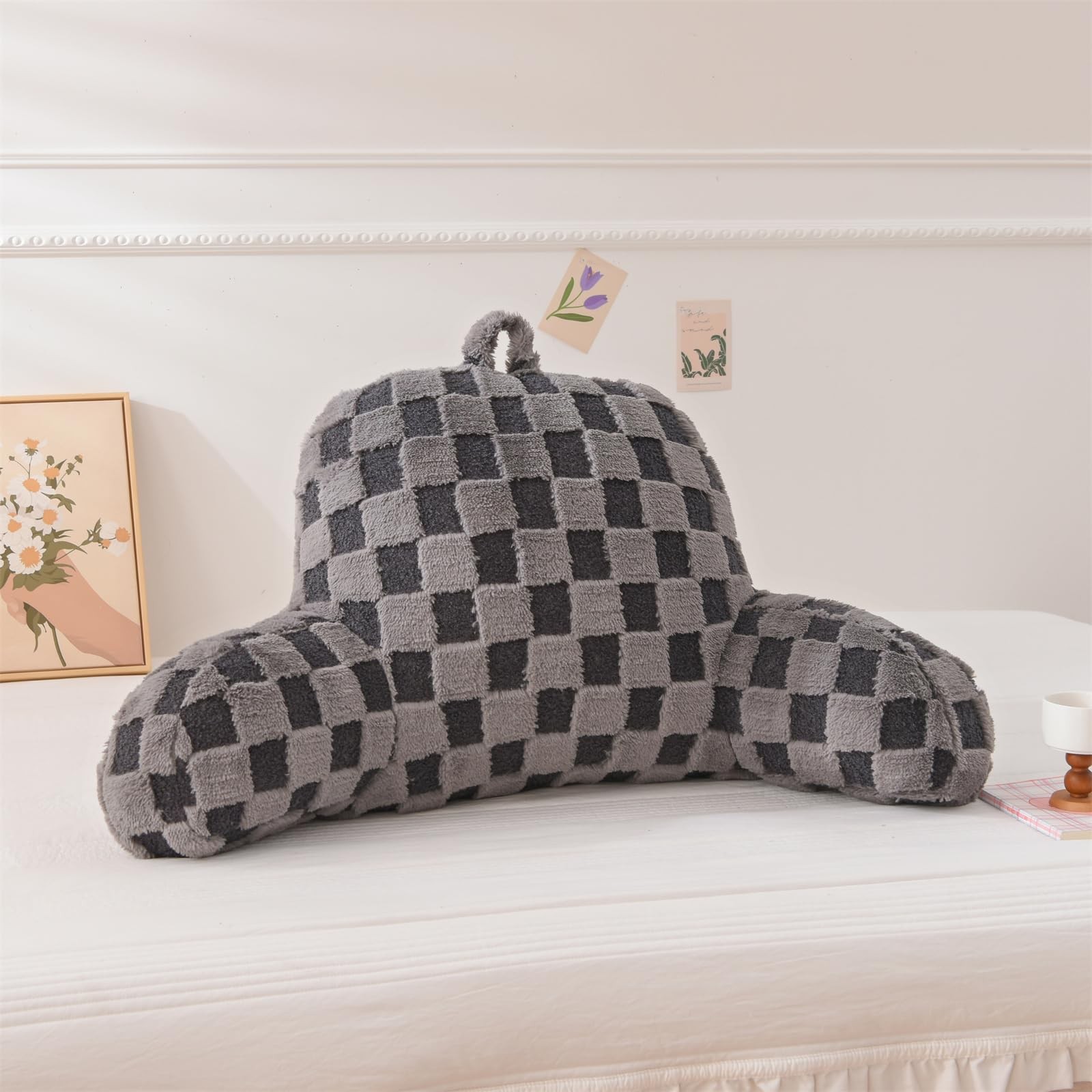 Aimuan Reading Pillow Checkered Bed Rest Wedge Backrest Checkerboard Pillow