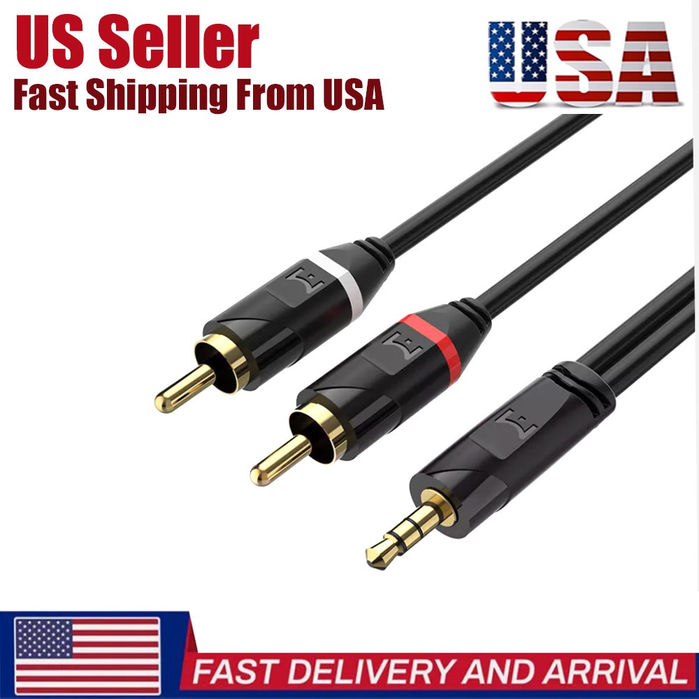 3.5mm to 2RCA Stereo Audio Cable AUX Adapter for Speakers TV Home Theater
