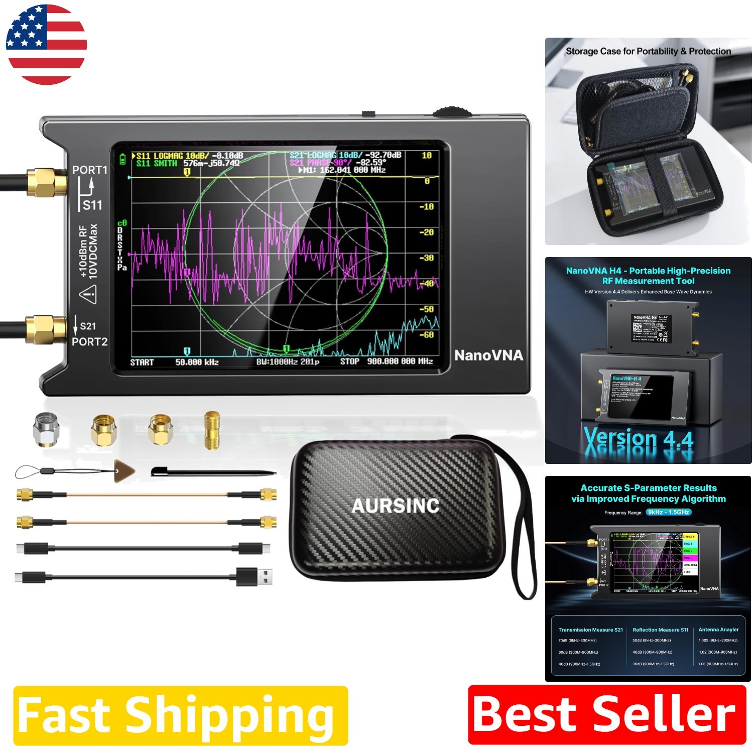 NanoVNA H4 Antenna Analyzer V4.4 1.5GHz Portable with EVA Protective Bag