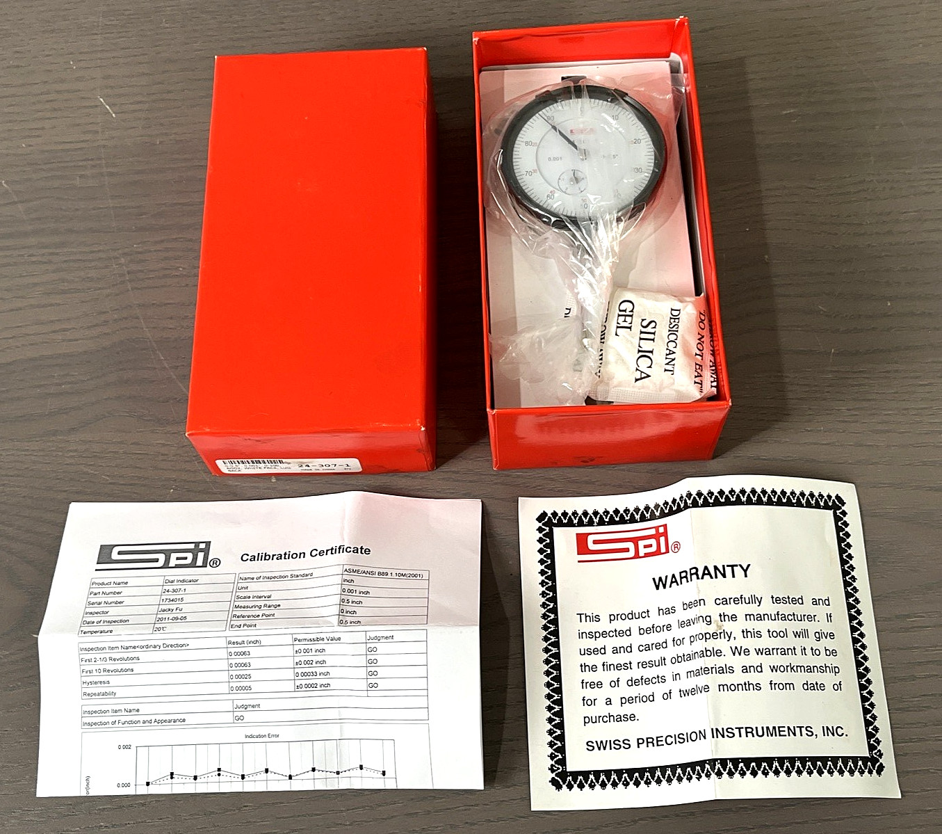 SPI Dial Indicator 24-307-1 AGD2, White Face Lug Back 0-0.5”, 0.001”, 0-100 NIOB
