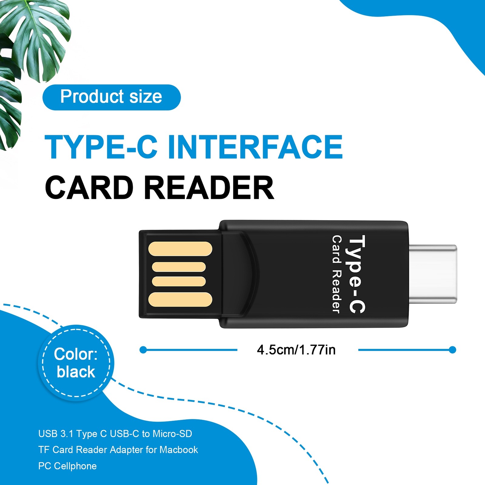 USB 3.1 Type C USB-C to Micro- TF Card Reader Adapter for PC Cellphone F8O3