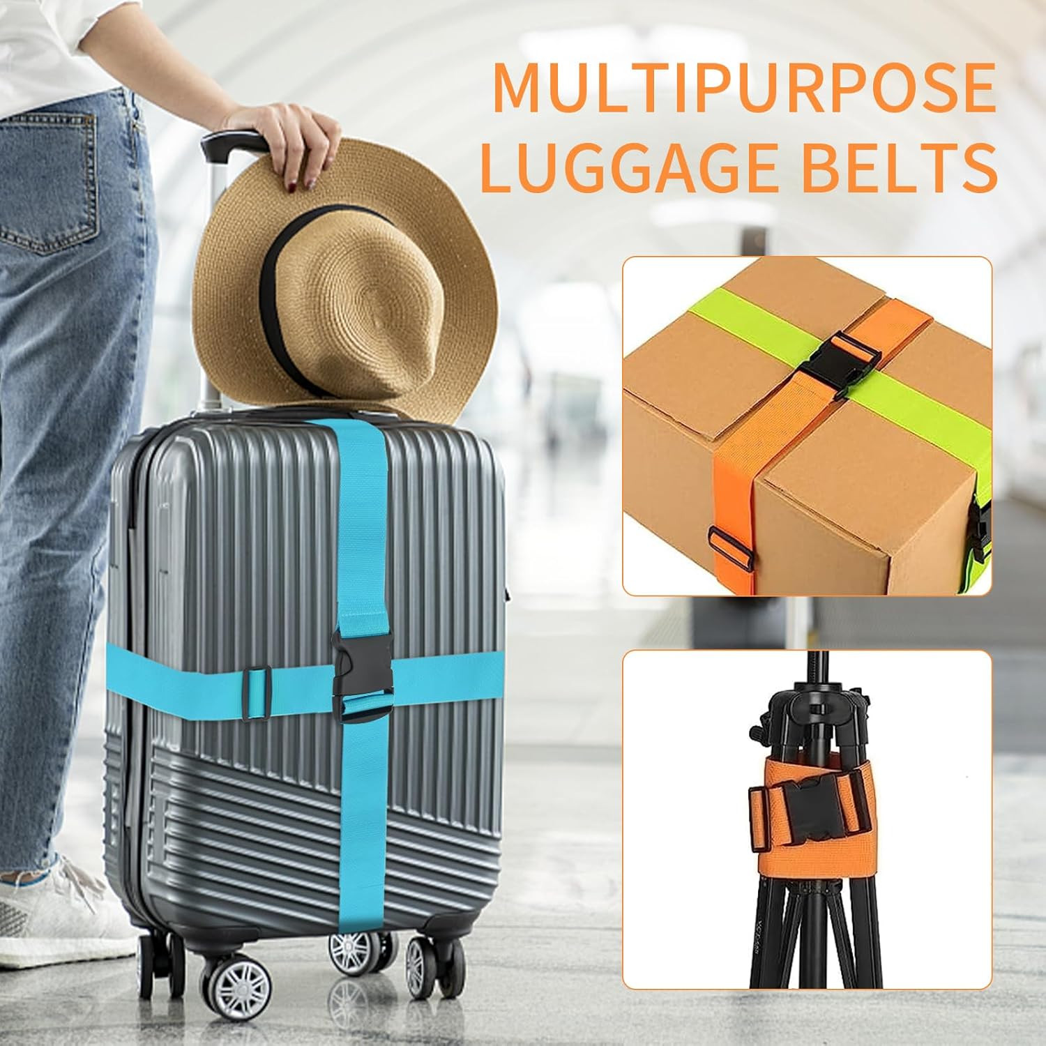 4 Pack Luggage Straps 79" Long Belts Keep Suitcase Secure While Traveling, TSA A