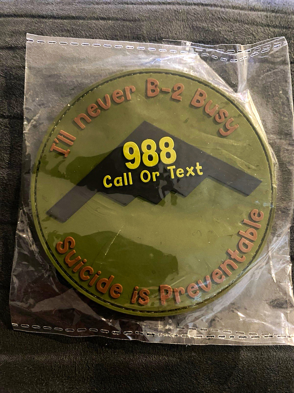 Morale Patch PVC 3D Effect 3x3 in Green Round Suicide Prevention 988 Call/Text