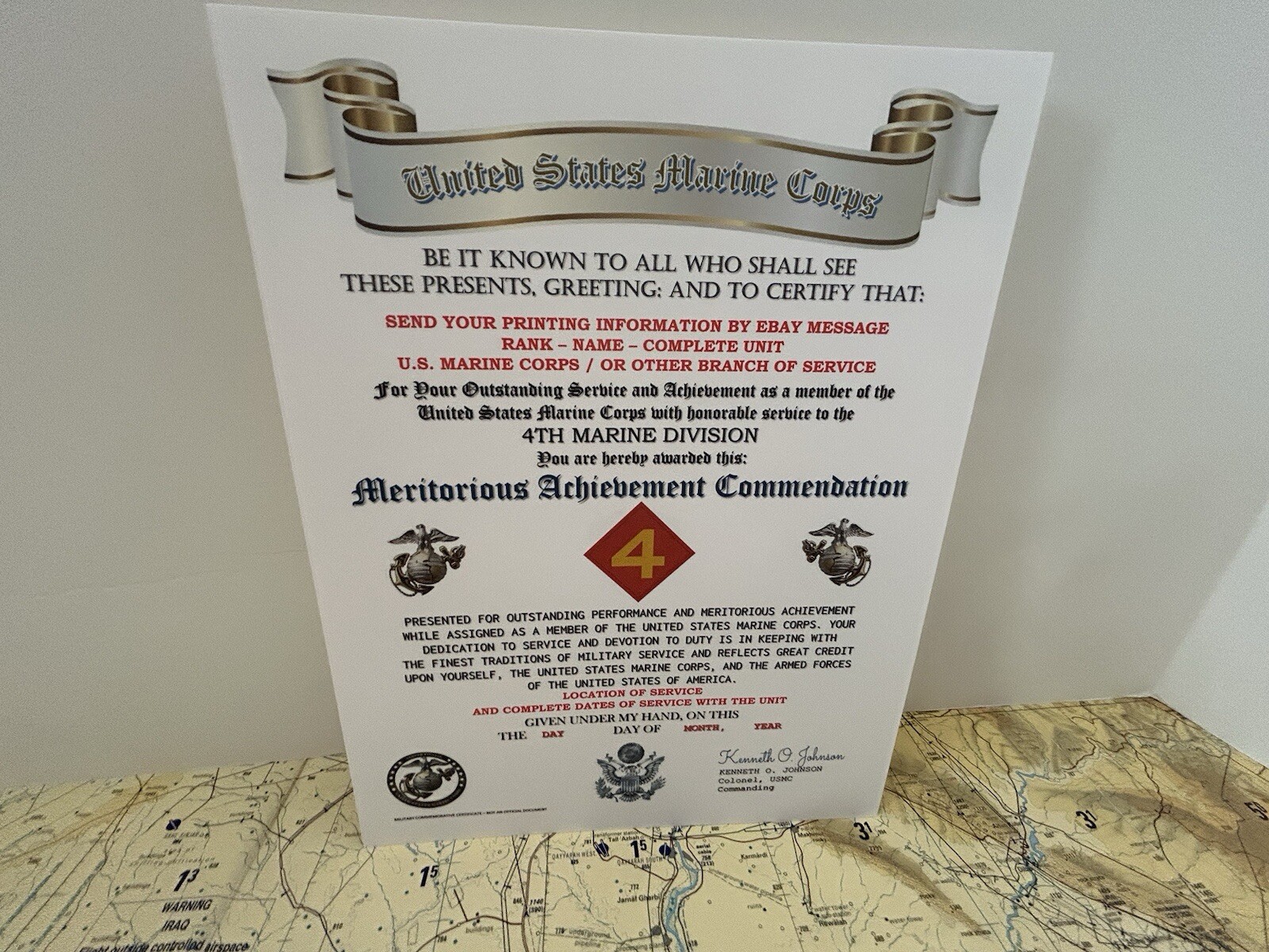 U.S. MARINE CORPS / 4TH MARINE DIVISION - MERITORIOUS ACHIEVEMENT COMMENDATION