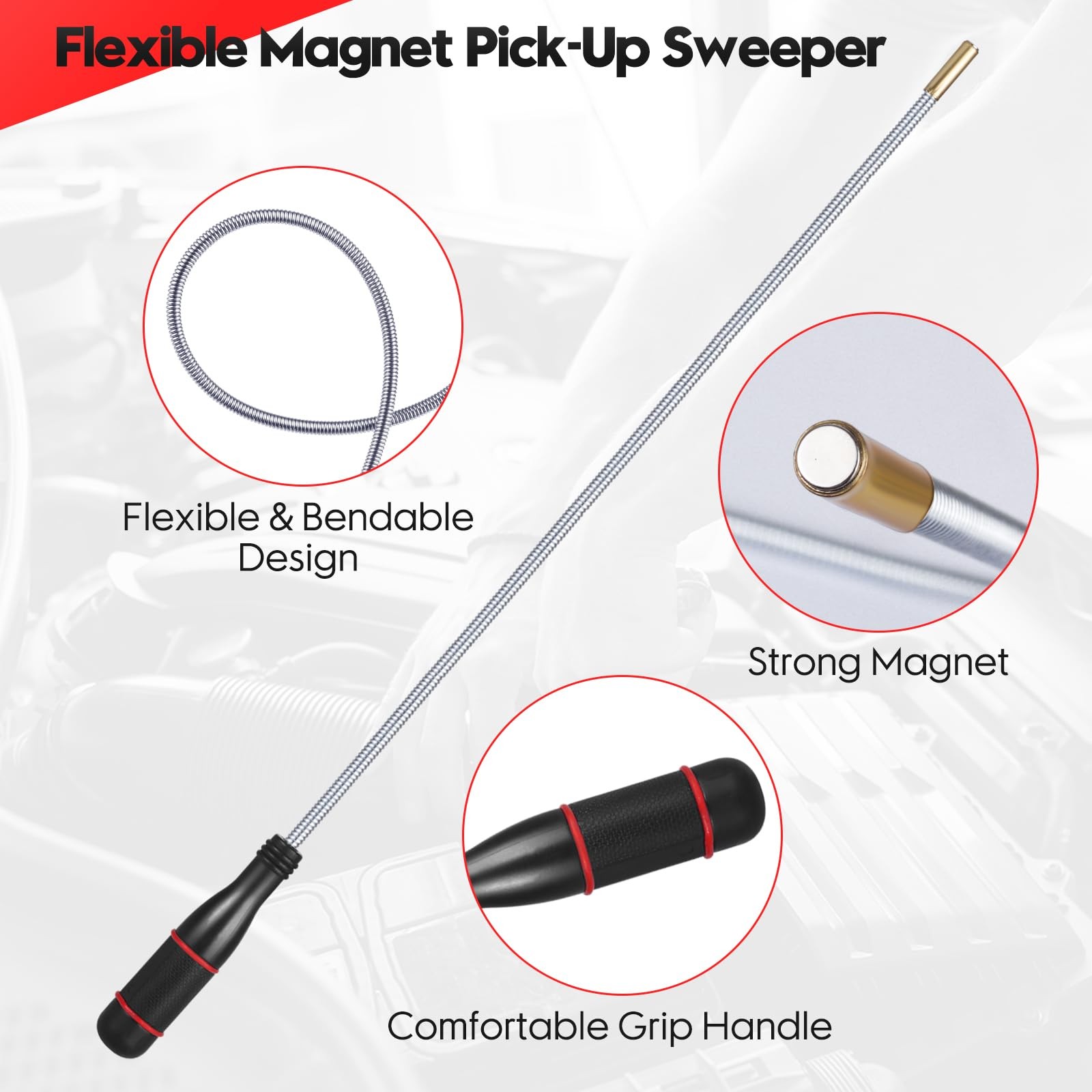3 Pack Telescoping Magnet Pick-up Tool Set, Non-Slip Extendable Magnetic...