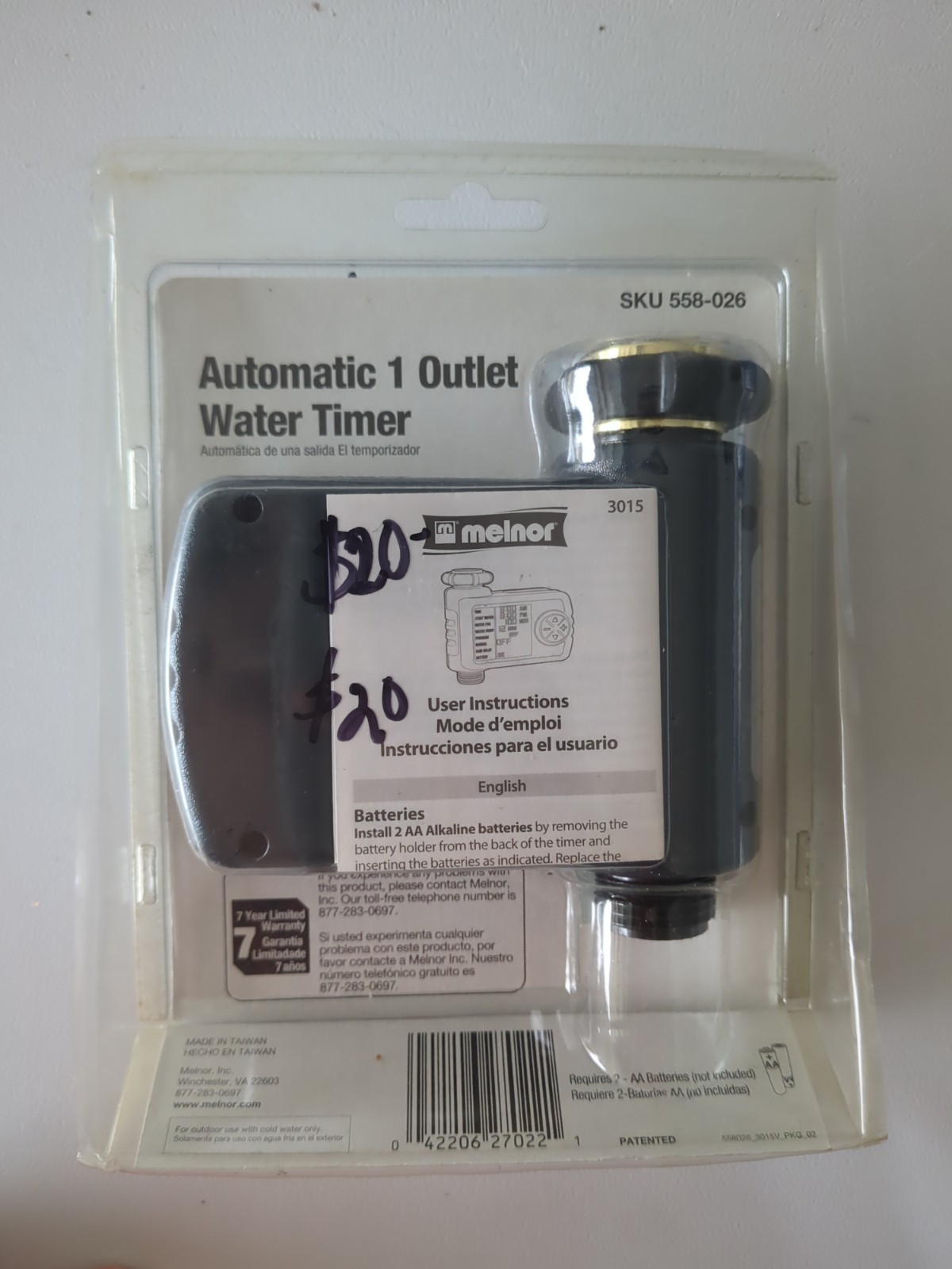 Meinor Automatic 1 Outlet Water Timer 558-026 LCD Screen Aqua Timer