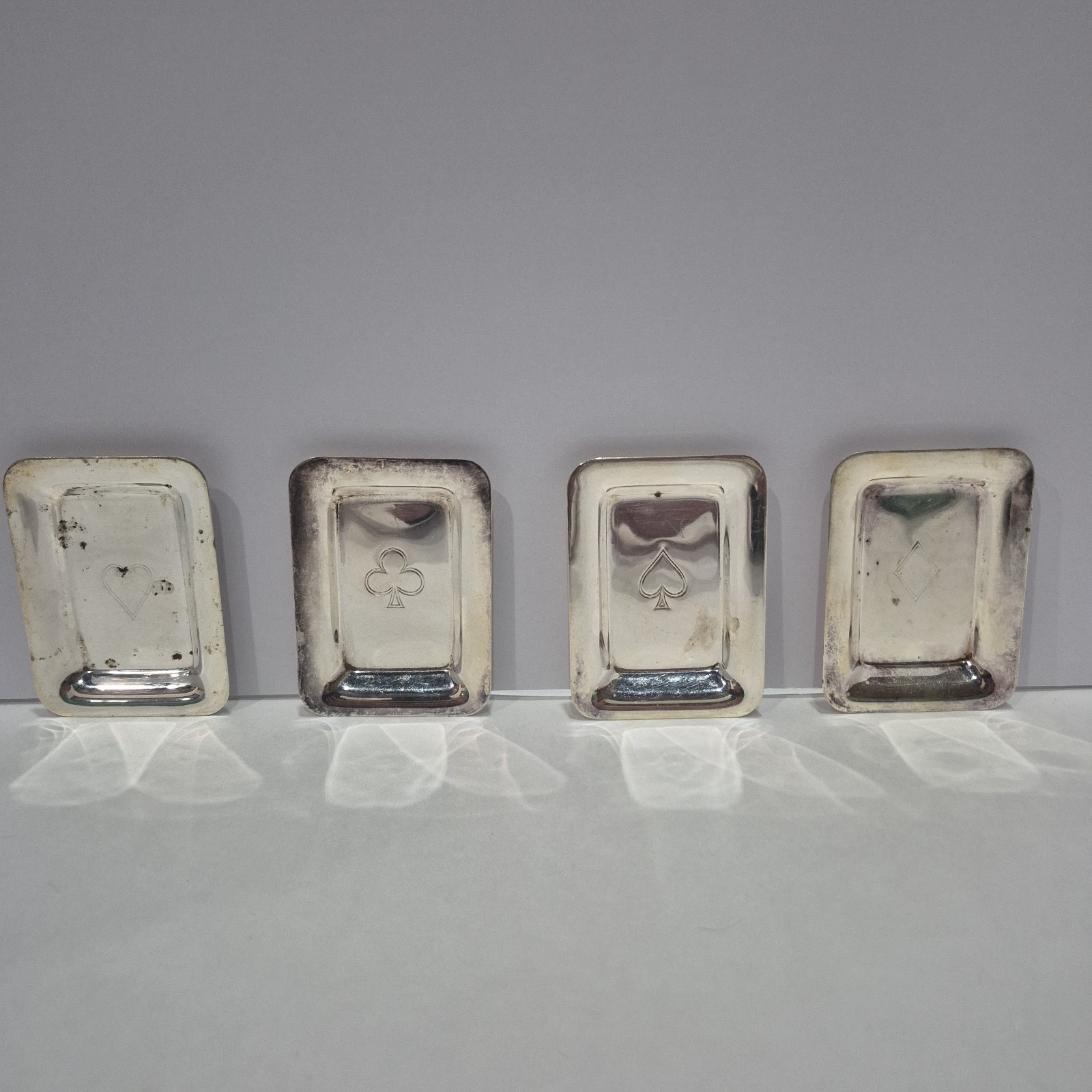 Vintage 50s Silverplated 'Aces Of Each Suit' Card Trays Decor Dark Academia