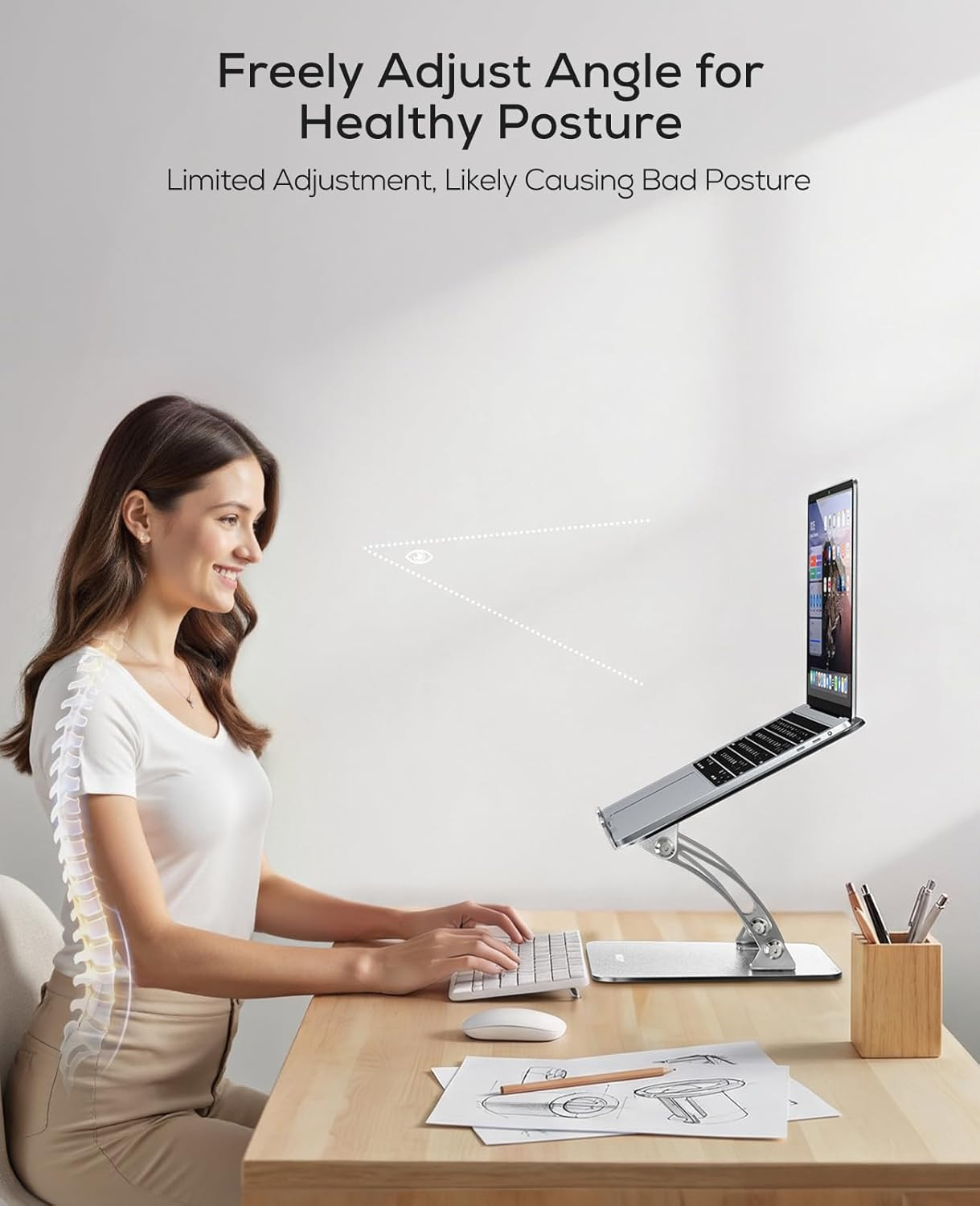 Ergonomic Adjustable Laptop Stand for Desk, Dual Foldable Computer Riser