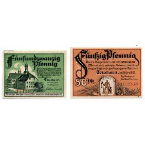1921 Germany Teuchern Notgeld 2 Note Set (1489)
