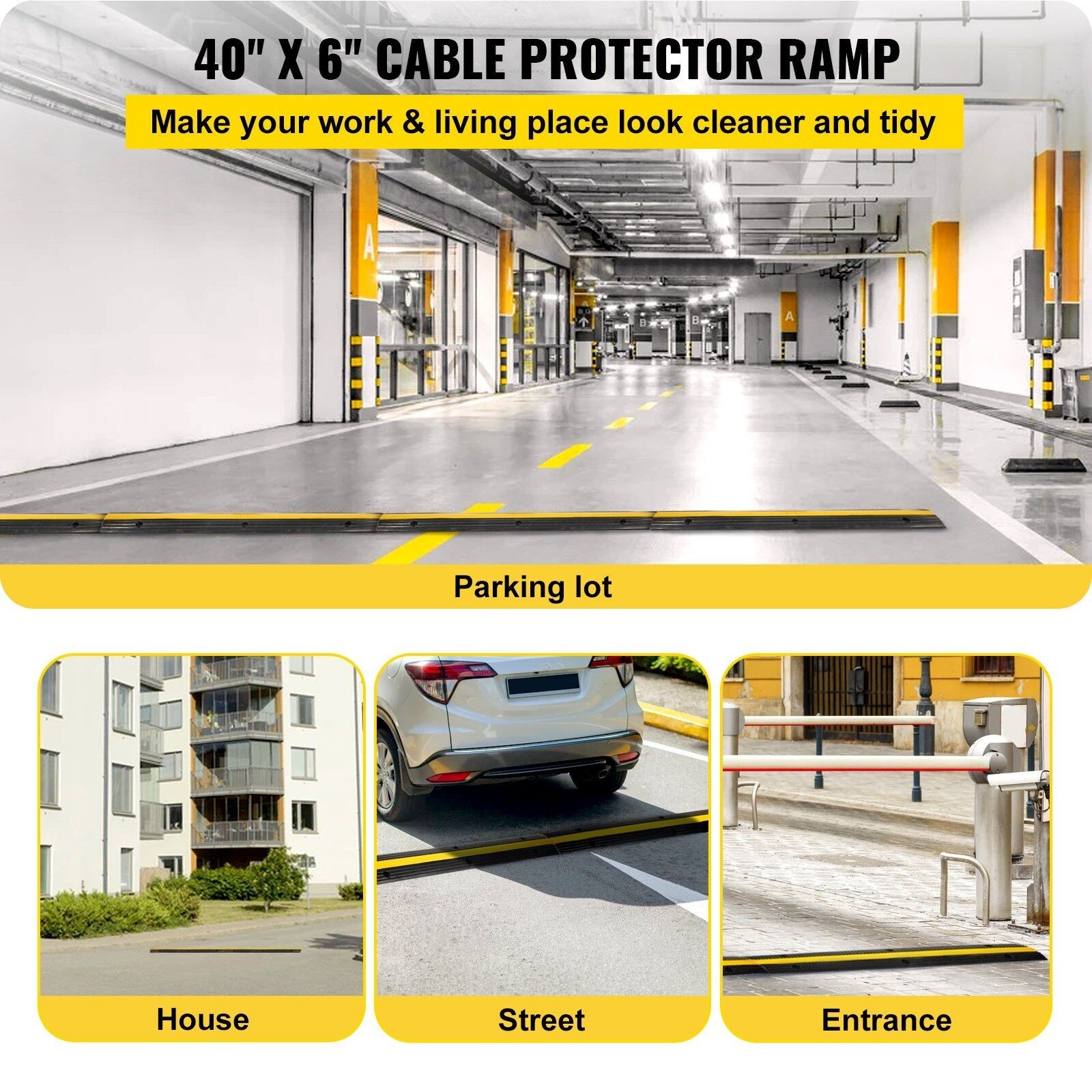 4 Pack 1-Channel Rubber Cable Protector Ramps 22046Lbs Capacity Driveway