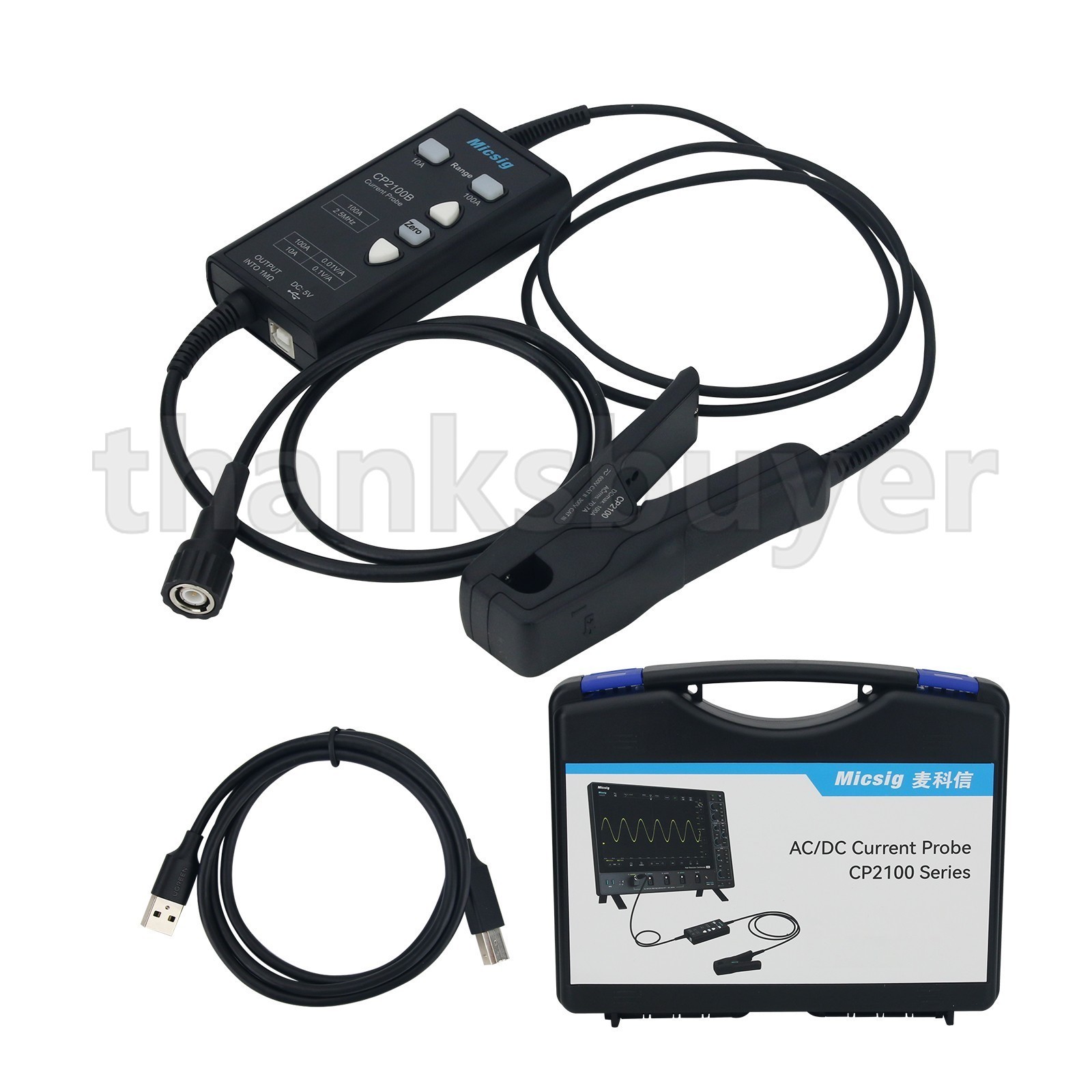 Micsig CP2100B 2.5MHz 10A/100A AC DC Current Probe USB Powered for Oscilloscopes