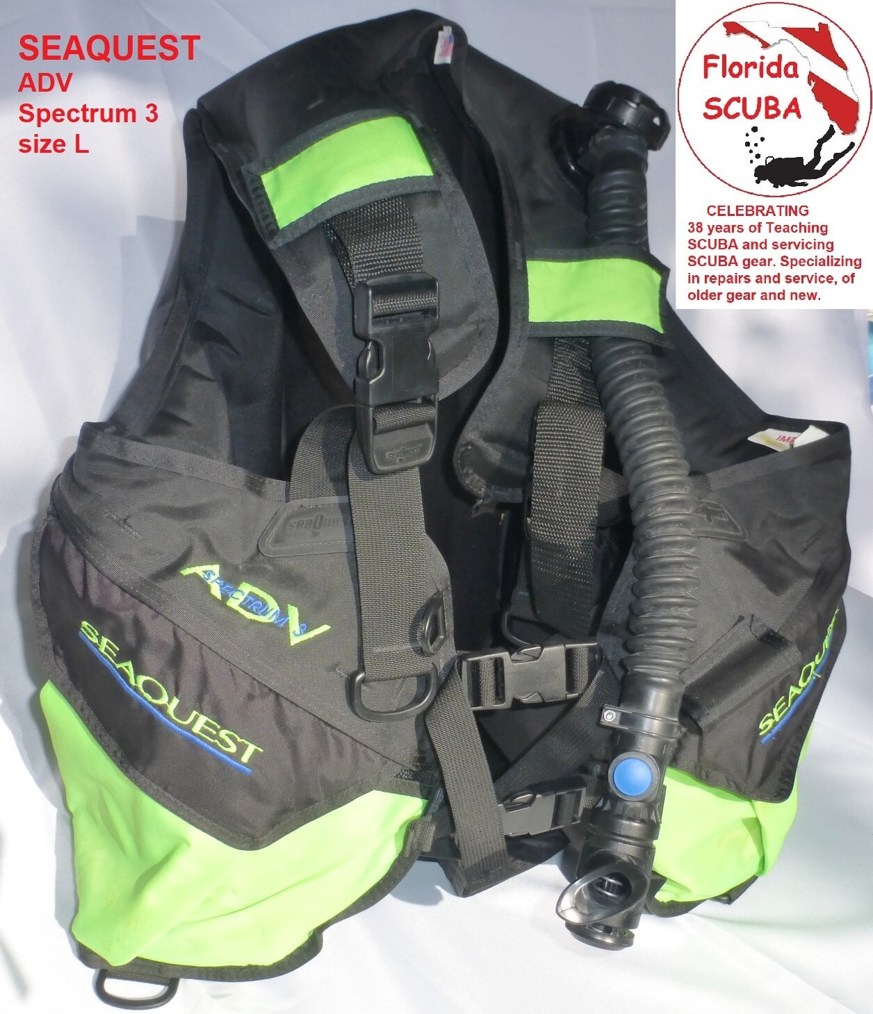 SEAQUEST ADV Spectrum 3 BCD SCUBA Diving Buoyancy Compensator Dive Vest BC Large