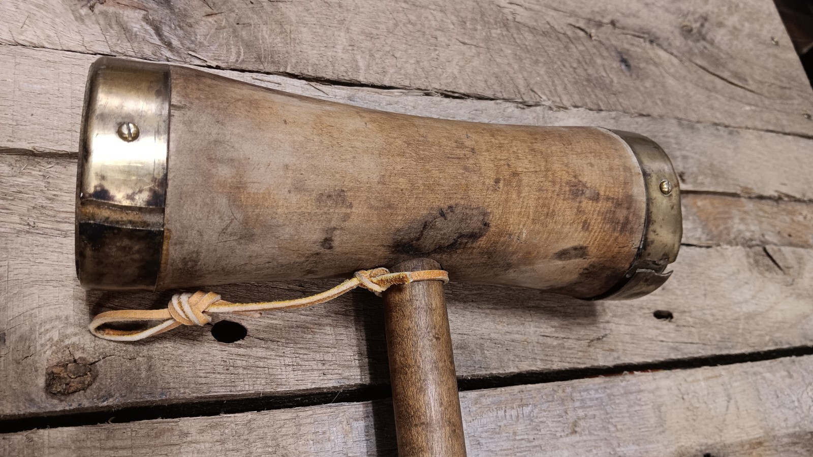Vintage Wooden W/Brass Ring Fitting Shipwright Mallet Hammer