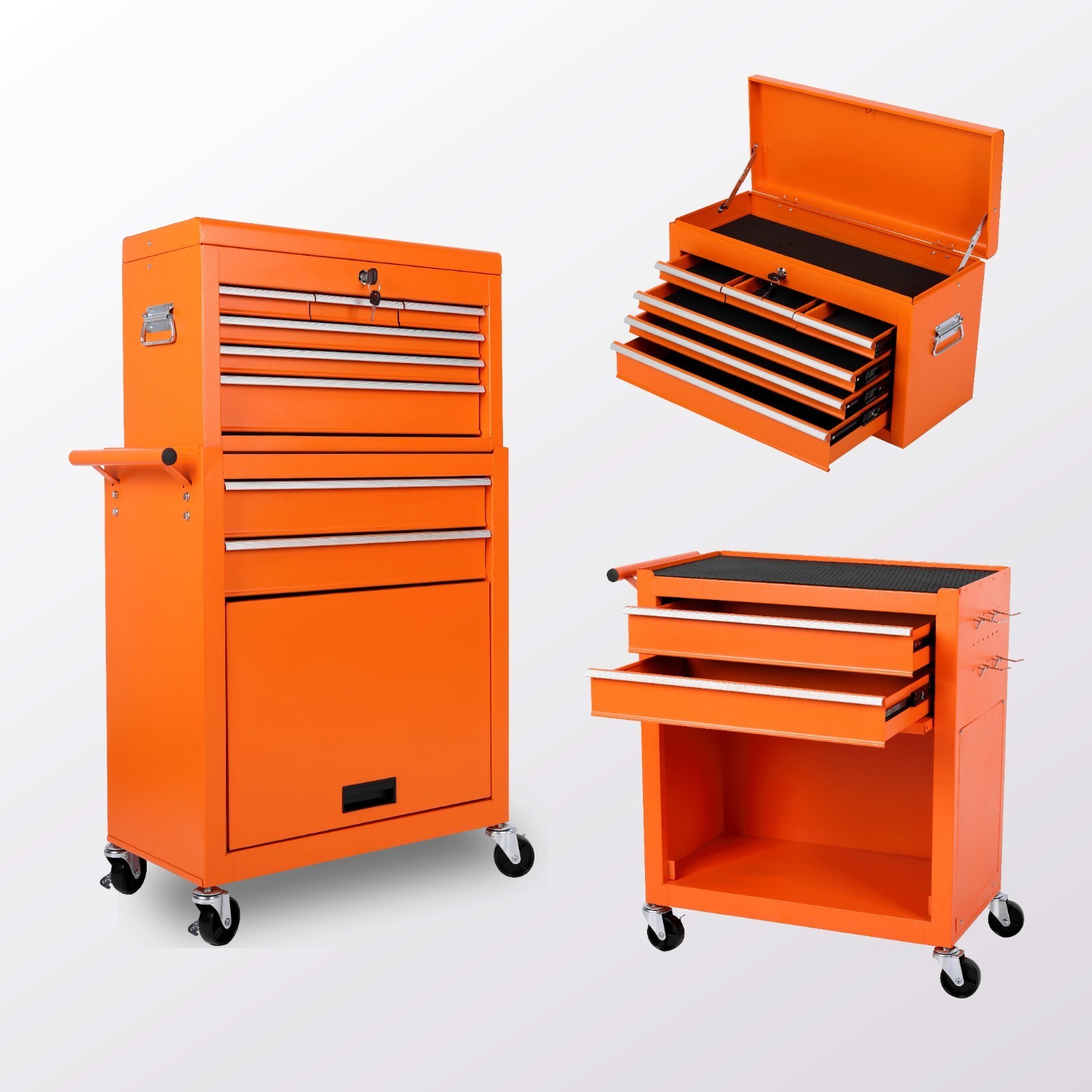 8 Drawers Rolling Tool Chest Tool Lock Storage Cabinet Boxes on Wheels Garage