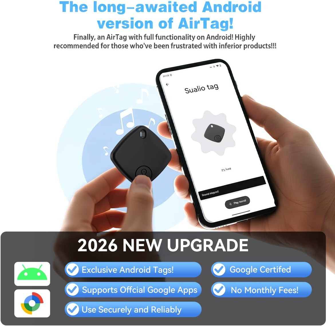 Air Tracker -4 Pack, 2026 New Bluetooth Tracker Tags, Android Tracker Tags Work
