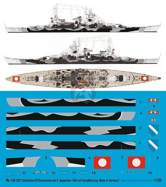 Peddinghaus 1/1250 Scharnhorst German Battleship Markings WWII Norway 1943 3291