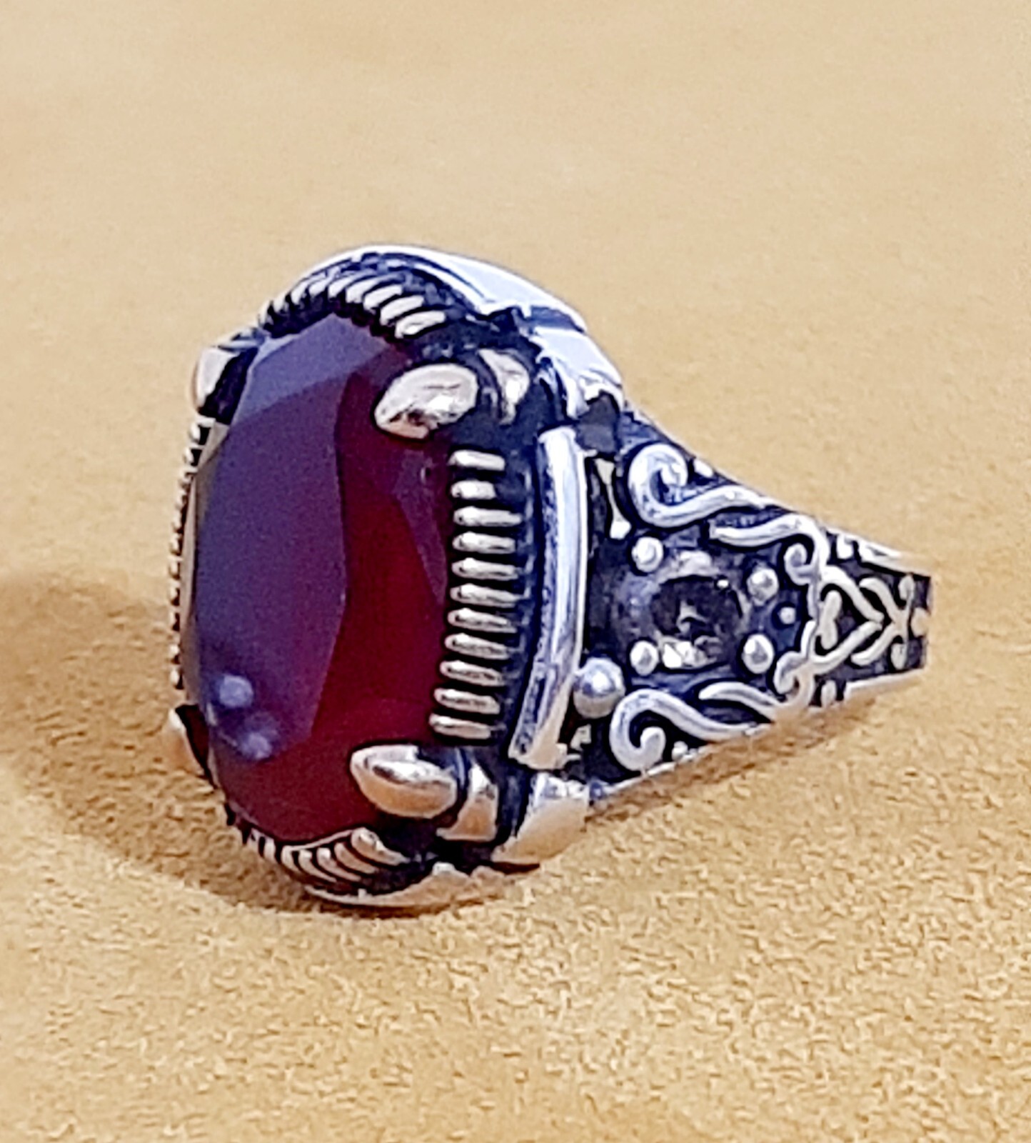 Men 925 Silver Ring Solitaire Ruby Spinel Ring Man Sterling $