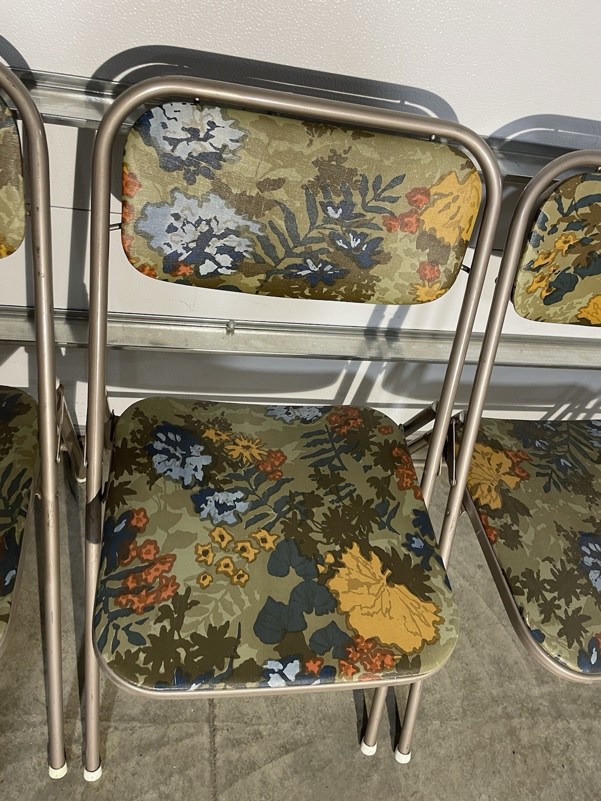 Samsonite 4 Folding Chair Set Padded Green Floral 1960s MCM Flower Power 1674